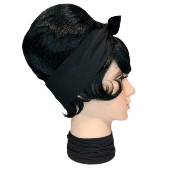 Solid Black Rockabilly Bandana Tie Headband - Picture 5 of 13